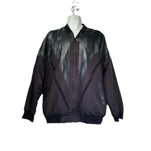 Maxini Collezione Mens Black Leather Knit Mixed Media Bomber Jacket Size L